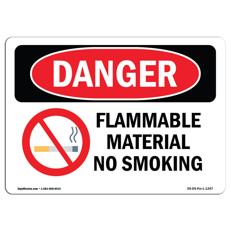 Enseigne pour matériaux inflammables interdisant de fumer, H 18 po x l 24 po x P 0,1 po
