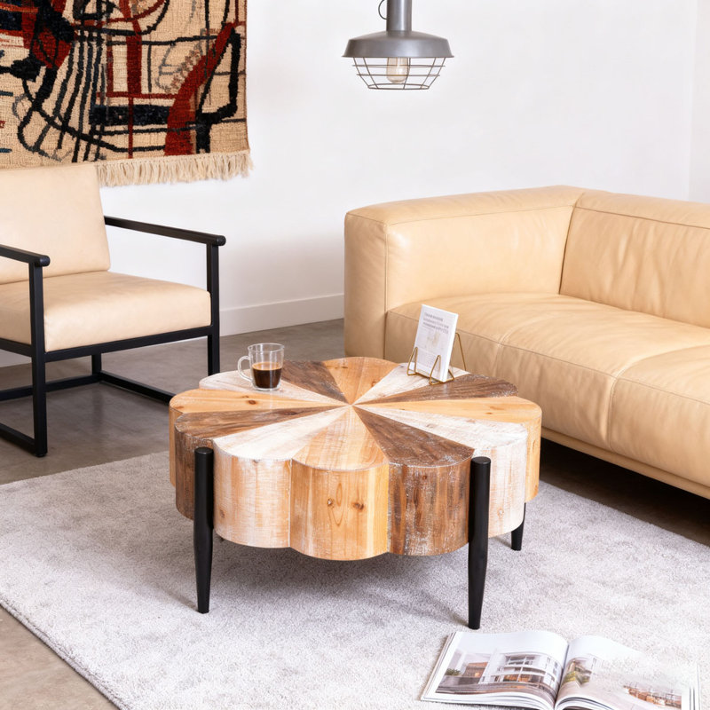 Table basse en bois manufacturé 31,7 po avec pieds en métal