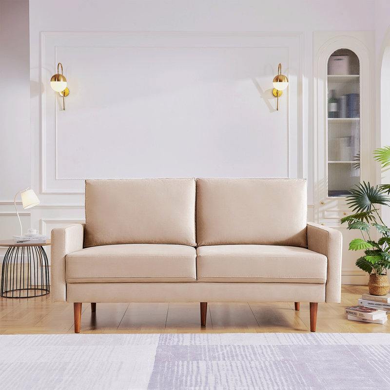 Ellmer Velvet Loveseat, Beige Velvet, 36.4" H x 68.9" W x 31.5" D