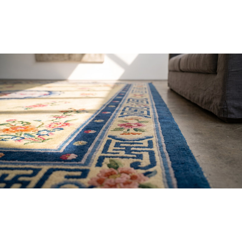 Antique Luxurious Silk Pile Room Size Chinese Art Deco Design Rug