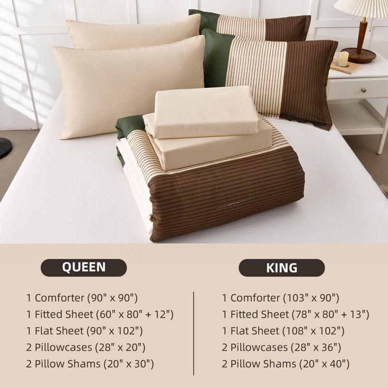 7 Pieces Striped Comforter Set Lightweight Microfiber with Comforter, Pillowcases, Pillow Shams, Flat Sheet & Fitted Sheet