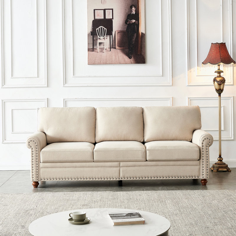 Babette Upholstered 82.68'' Sofa, Beige Polyester