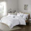 Édredon pour lit simple / simple TG - blanc avec motif géométrique métallique argenté, doux, 2 taies décoratives, coussins décoratifs, literie empaquetable à motif géométrique sur fond blanc, tissu froissé-120469602
