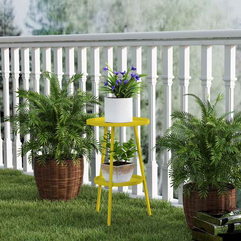 Table de jardin ronde, petite table d'appoint à 2 niveaux, Jaune