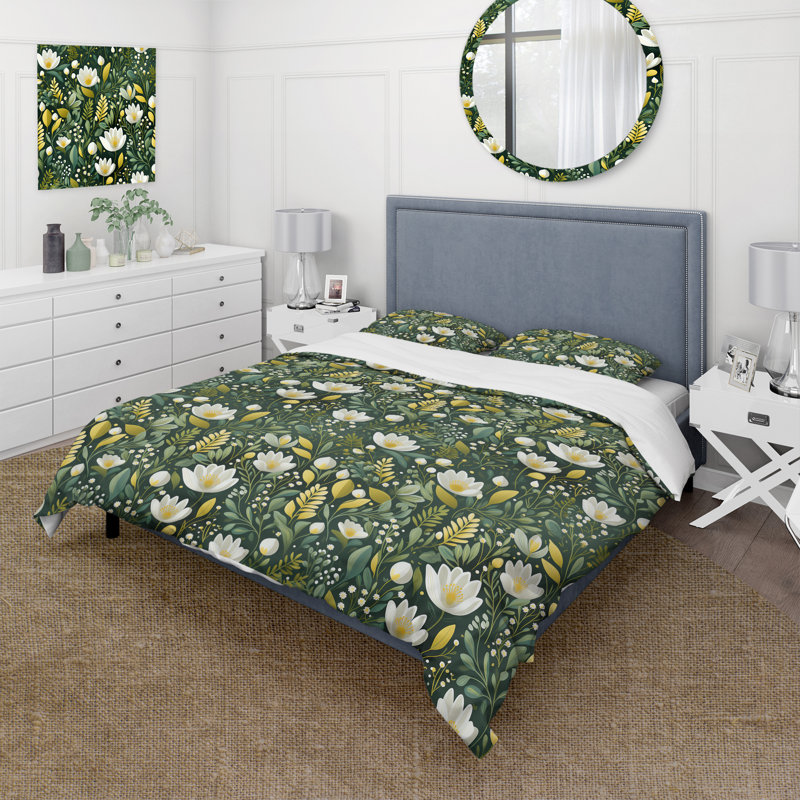 Ensemble de housse de couette Meadow Greenery Botanical Green II - Botanical, Housse de couette pour très grand lit et 2 très