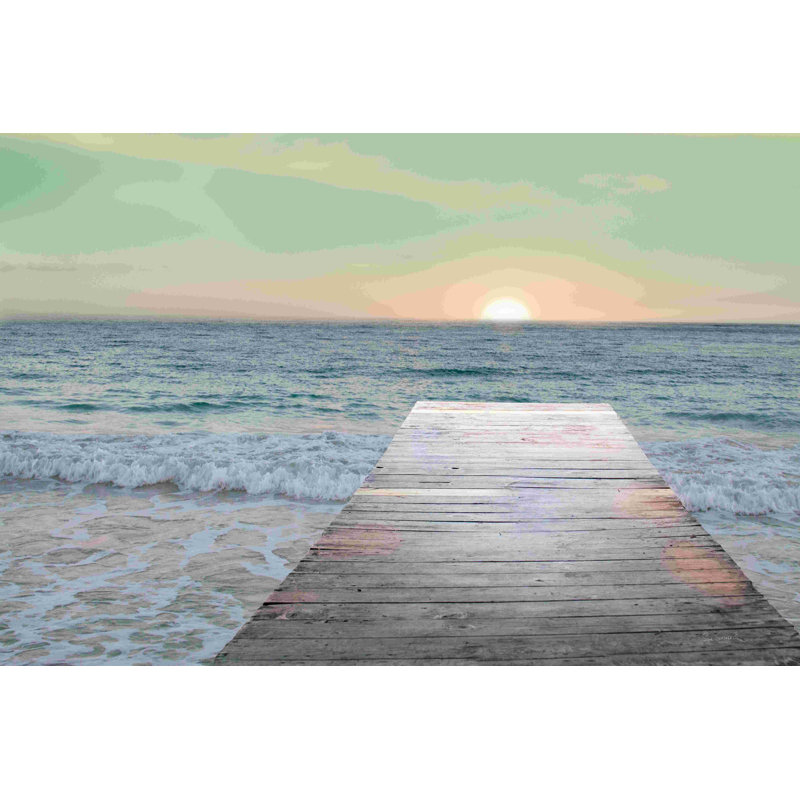 «Sunrise Dock» par Sue Schlabach - peinture sur toile tendue, H 20 po x l 30 po, No, Cadre flottant noir