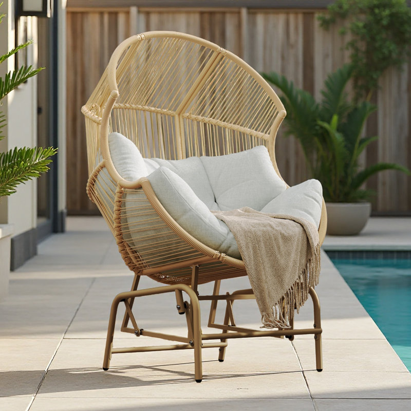 Fauteuil oscillant d'extérieur en osier, Beige, Marron clair
