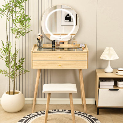 Petite coiffeuse avec miroir éclairé à 3 modes et tabouret,

Coiffeuse compacte avec organisateur à 6 compartiments