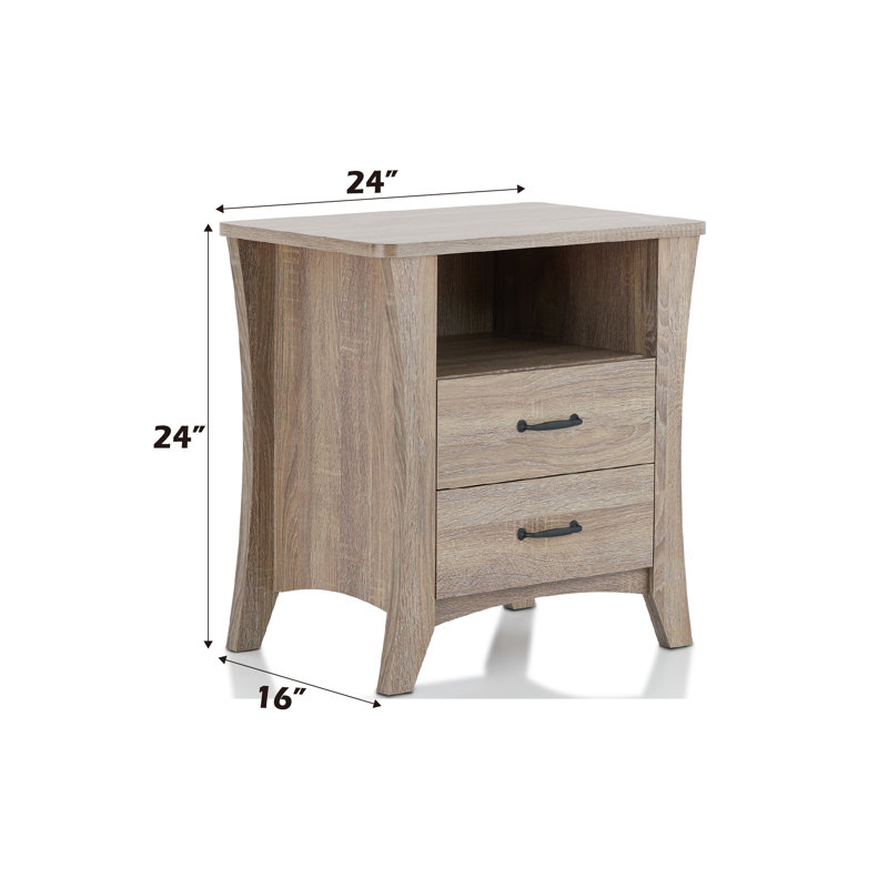 Bellda 2-Drawer Nightstand with Tapered Legs, Rustic Natural