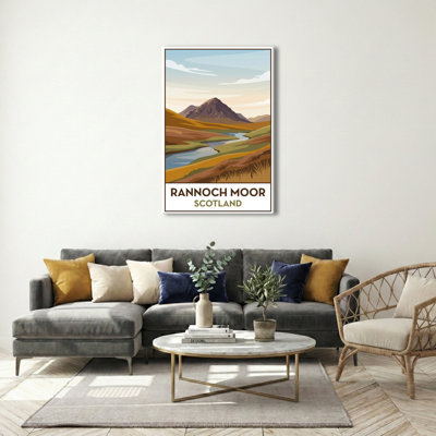 Rannoch Moor, Scotland - Romantic Highland Travel Poster, Moorland River Vista. Giclee Print on Wrapped Canvas. Wall Art, Home Decor - Regions & Scenic Areas, Scotland 1 Piece Wrapped Canvas Wall Art