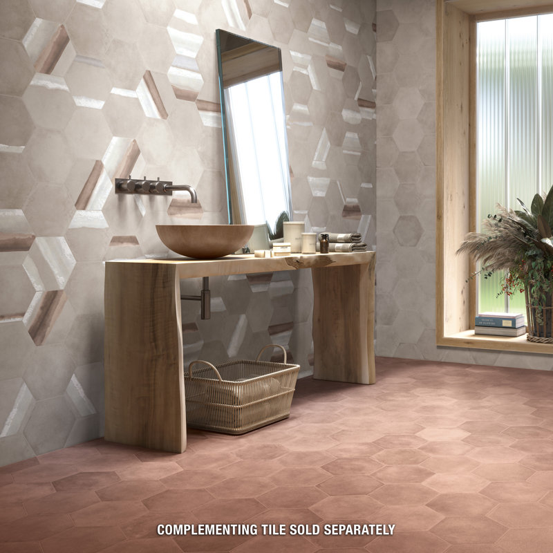 Matter Hex 7.88" x 9" Porcelain Stone Look Floor and Wall Tile, Red