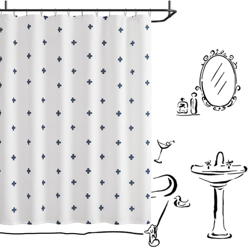 Rideau de douche à motif géométrique en croix, Bleu