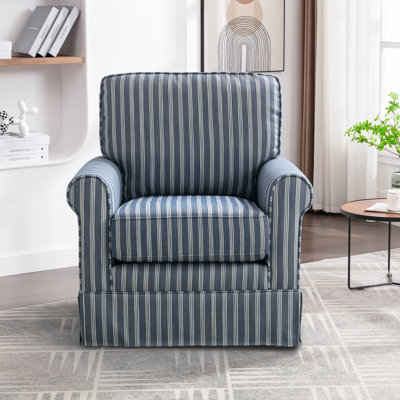 Kandyn 33" W Modern Wide Upholstered Swivel Striped Accent Chair