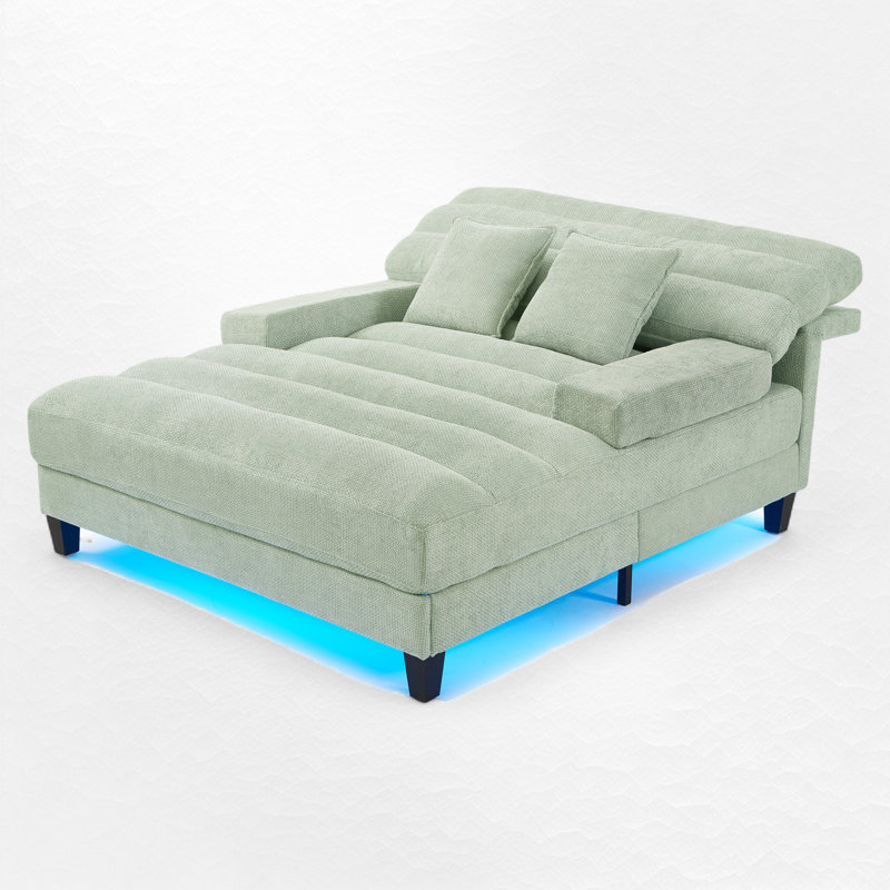 Chaise longue rembourrée avec dossier réglable et bande lumineuse à DEL, Vert