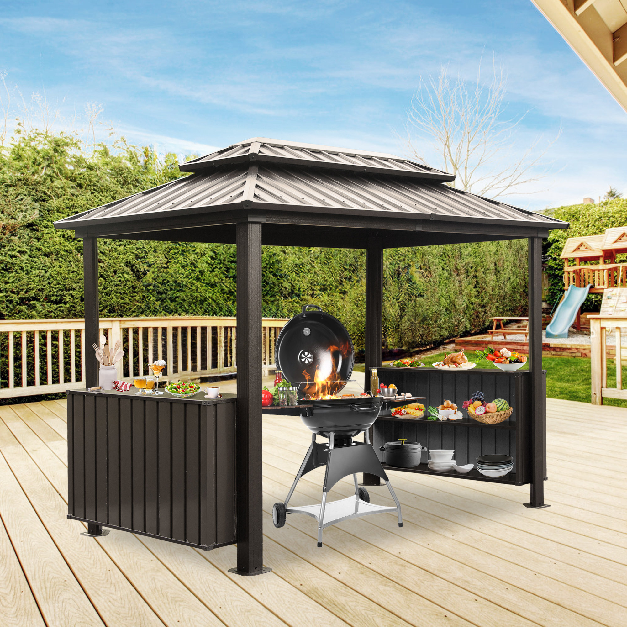 Domi Louvered 6 x 10 FT Hardtop Metal Grill Gazebo & Reviews | Wayfair
