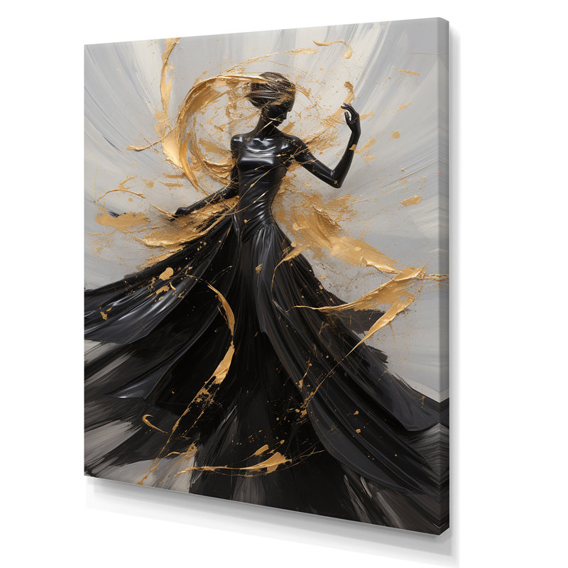 Or et noir Dance Splash III - art encadré de danse, Toile tendue, H 44 po x l 34 po x P 1,5 po