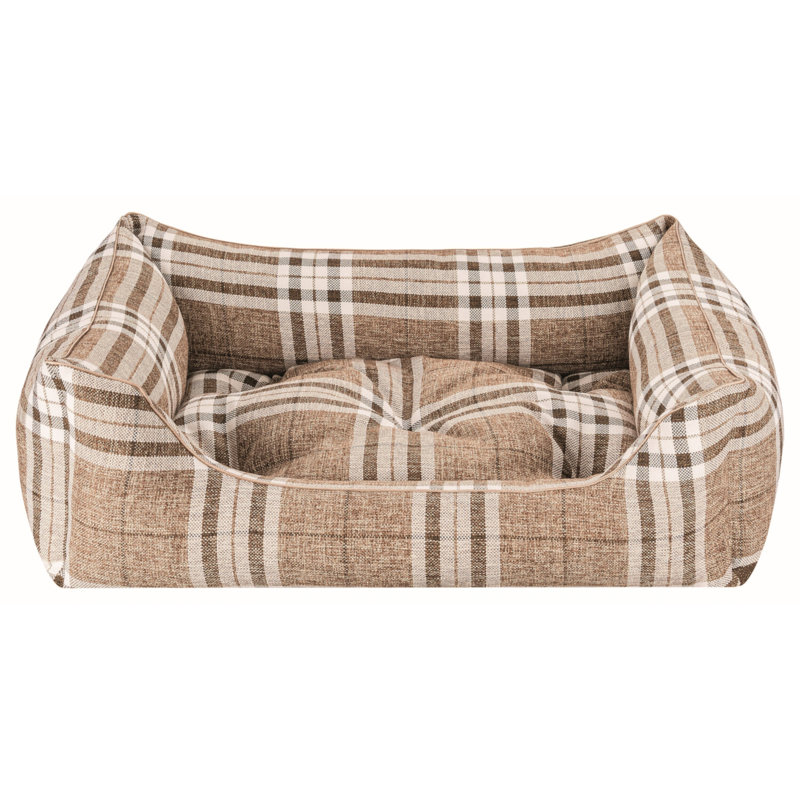 Gingham Orthopedic Polyester Pet Bed, Beige, Large (90cm W x 60cm D x 30cm H)