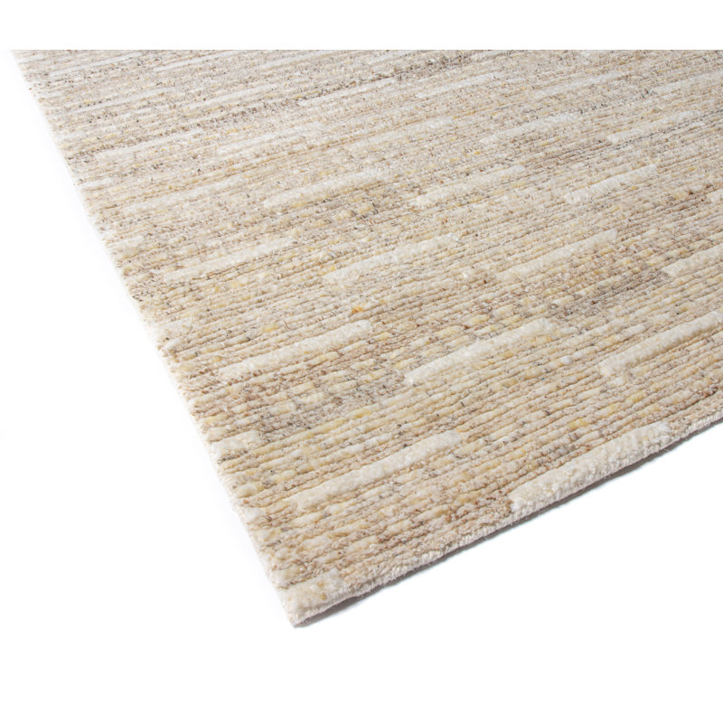 Handmade Beige and Light Brown Wool Rectangular Area Rug 8'6" x 11'6"
