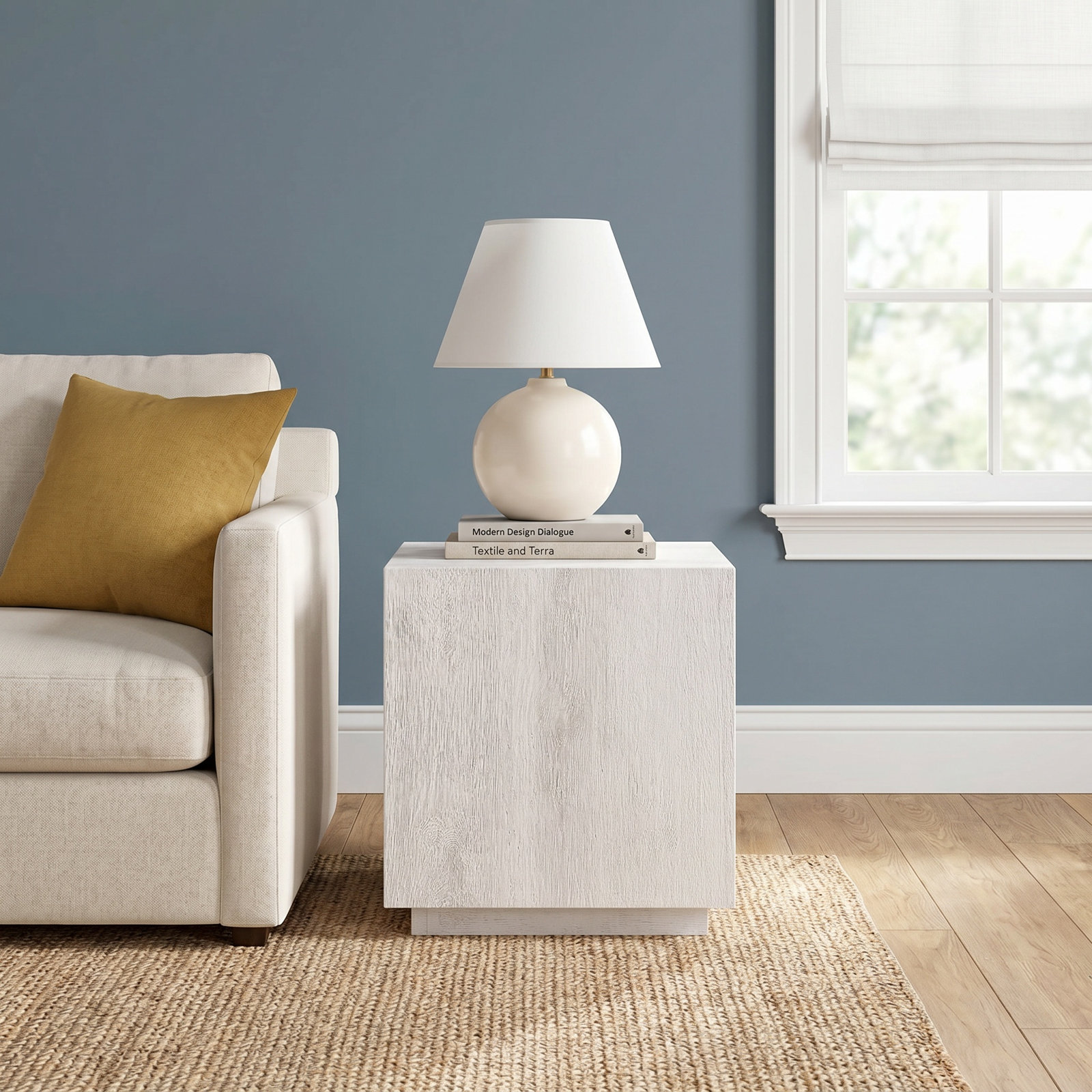 Taryn 20" Block End Table, White Wash