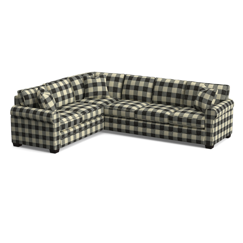 Bedford Upholstered L-Sectional, Java Finish, Black Buffalo Check; 0120-81, Left Hand Facing