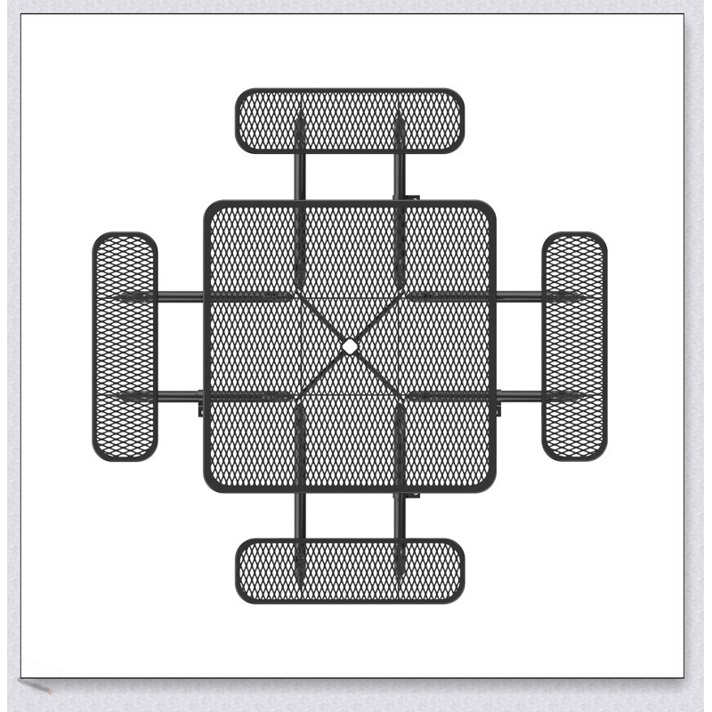 Table de pique-nique carrée de 46 pouces avec trou pour parasol, plateau en maille d'acier durable et pieds résistants à la rouille pour les rassemblements en plein air