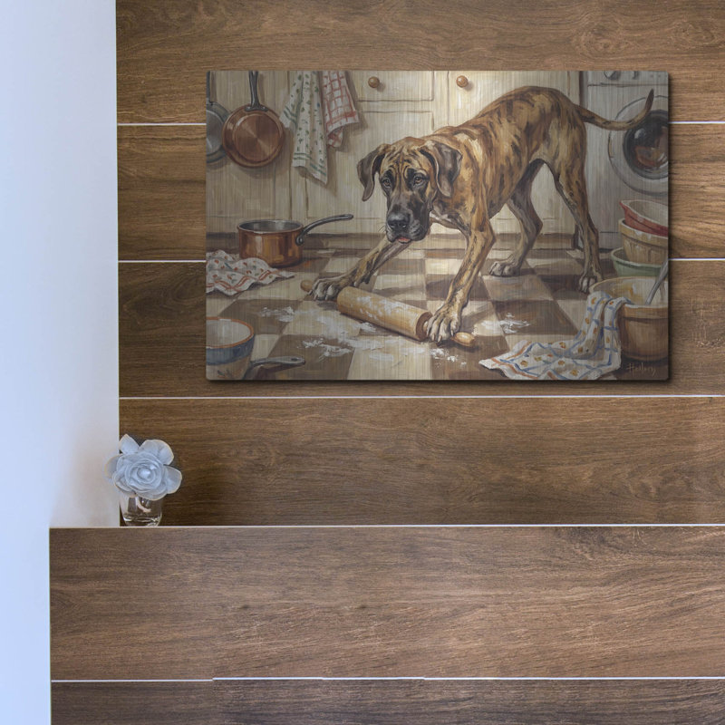  «Great Dan In The Kitchen» par Rich Monet, art mural en métal, 16 po x 12 po, 12" H x 16" W