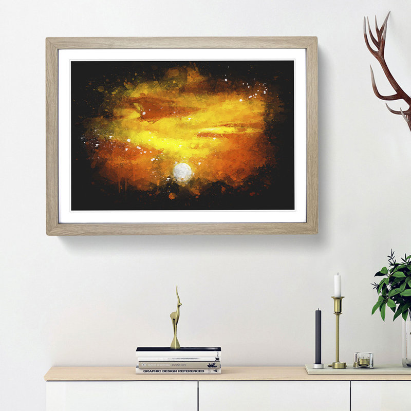 Striking Orange Sunset - Picture Frame Graphic Art Print, Oak Framed, 33cm H x 45cm W x 2cm D
