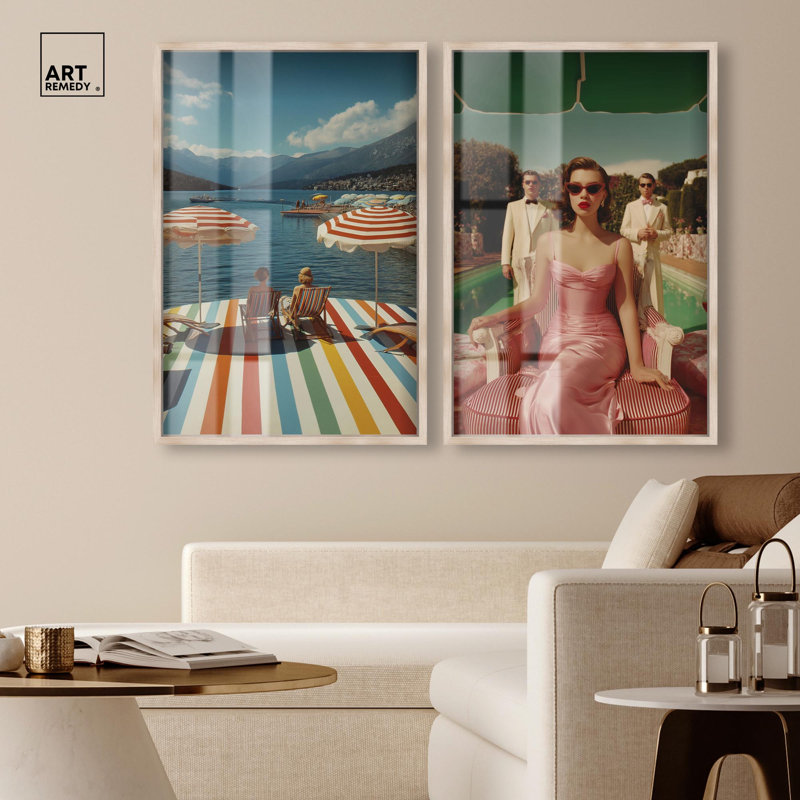 Ensemble de décorations murales rétro et chic avec art-boîte, 10 x 15, H 37 po x l 25 po, Cadre blond