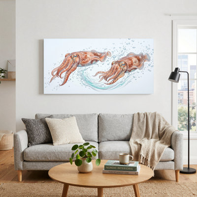 Ensemble de 1 tableau sur toile représentant un calmar nageant