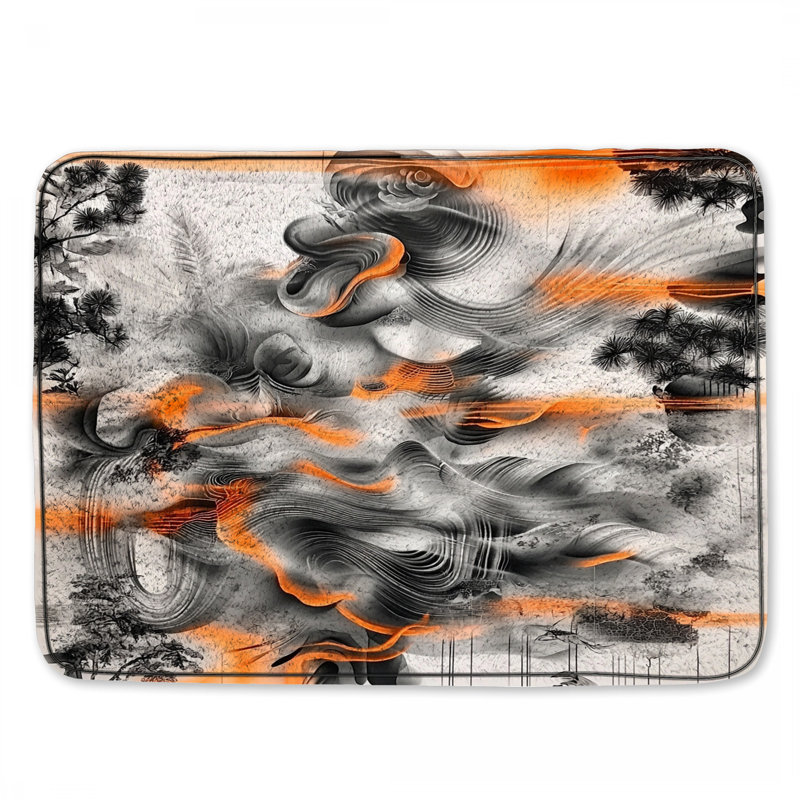 Tapis de salle de bain abstrait, Simple - L 24 po x l 17 po, Gray/Orange Abstract/Geometric