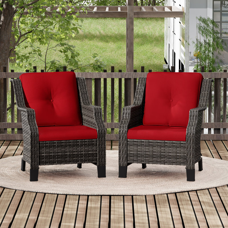 Chaise de patio en osier toutes saisons résistante à la décoloration et coussins (ensemble de 2), Rouge