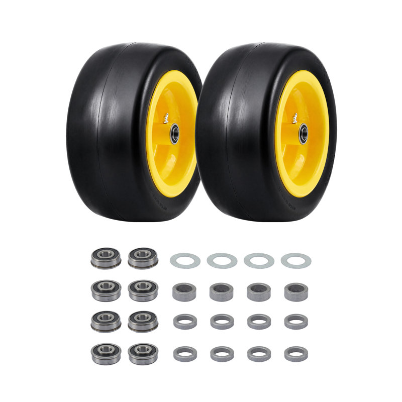 2 Pack 11x6.00-5 Flat Free Solid Mower Tires, 450lbs Load Zero Turn Front Tire with Multi-Size Bearings for Bad Boy Cub Cadet