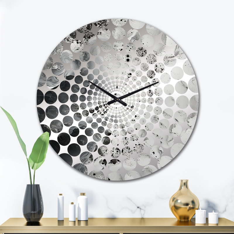 Horloge murale abstraite crème et noir liquide I, Grand