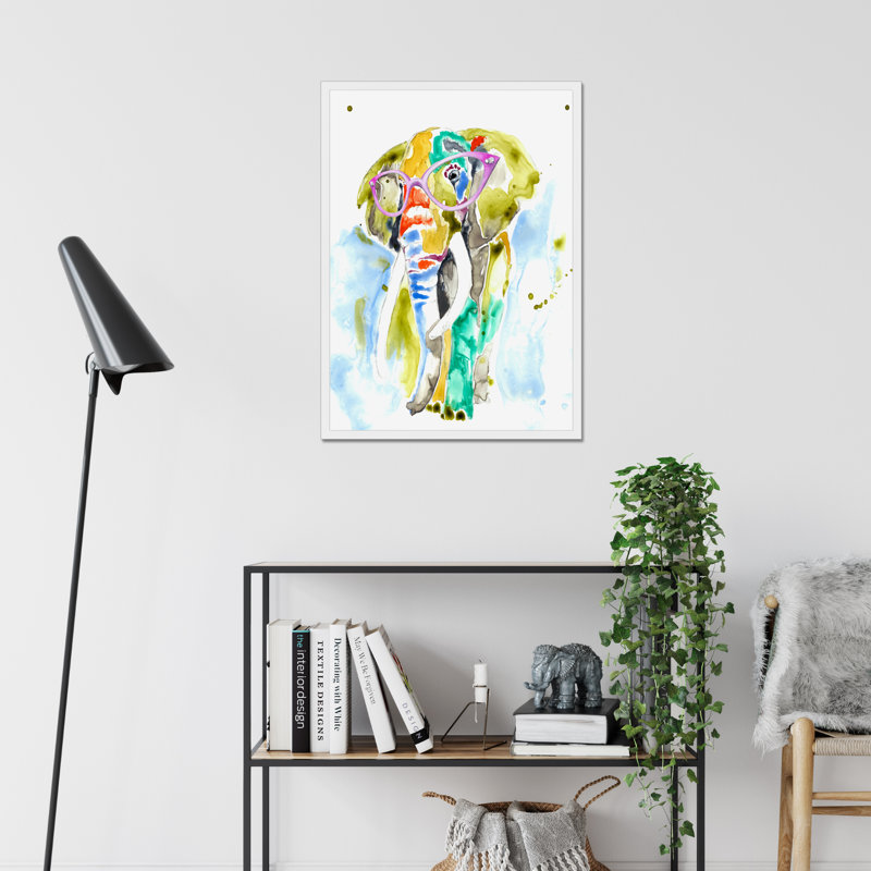 Smarty-Pants Elephant by Jennifer Goldberger - Painting, 80cm H x 55cm W, White Framed Paper Print