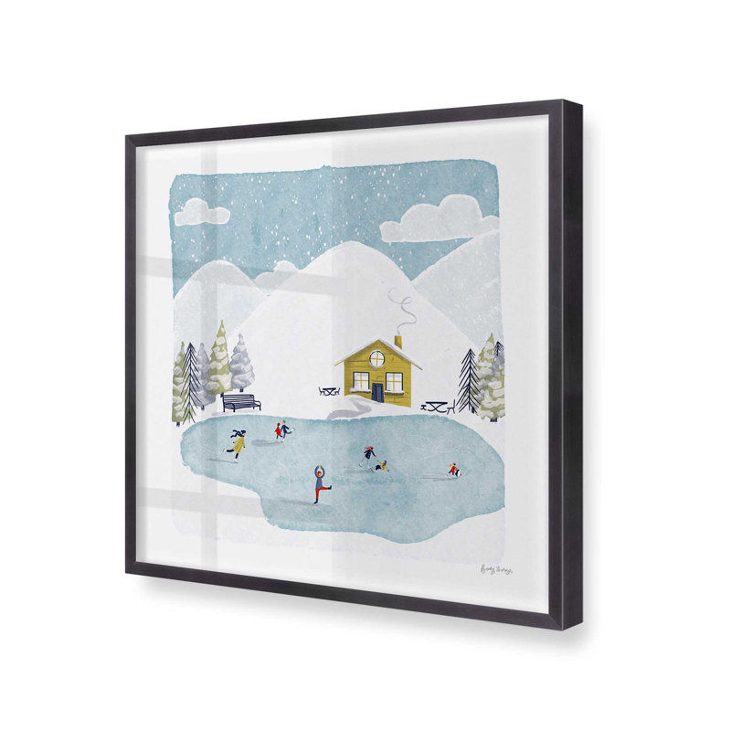 Impression d'aventure de patinage d'hiver, H 13,75 po x l 13,75 po, Cadre simple en zinc patiné, bois massif