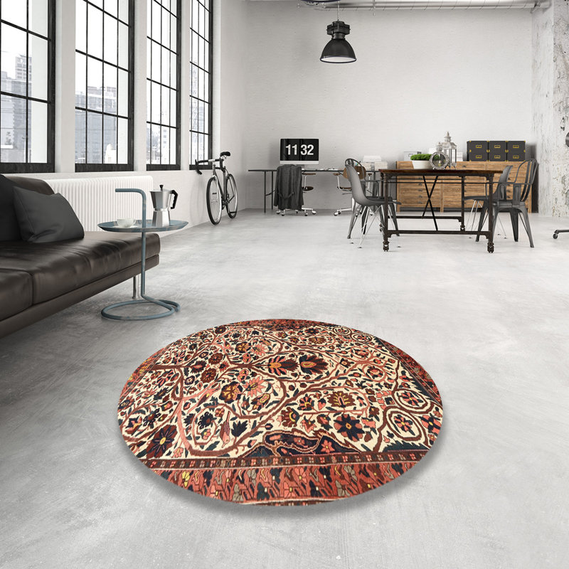 Brun oriental/beige/noir Tapis décoratif, Rond 6 pi