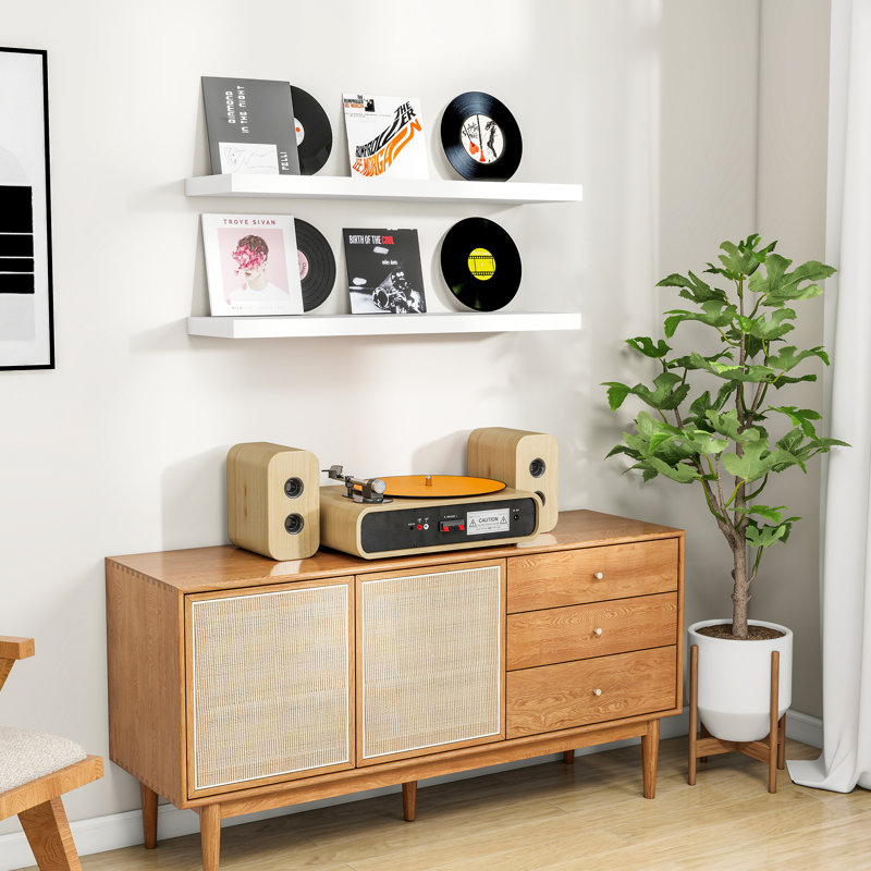 2-Piece 9.3" Extra Deep Wood Floating Shelves, Modern Design Wall Mount Display Shelves, White, 1.5" H x 36" W x 9.3" D