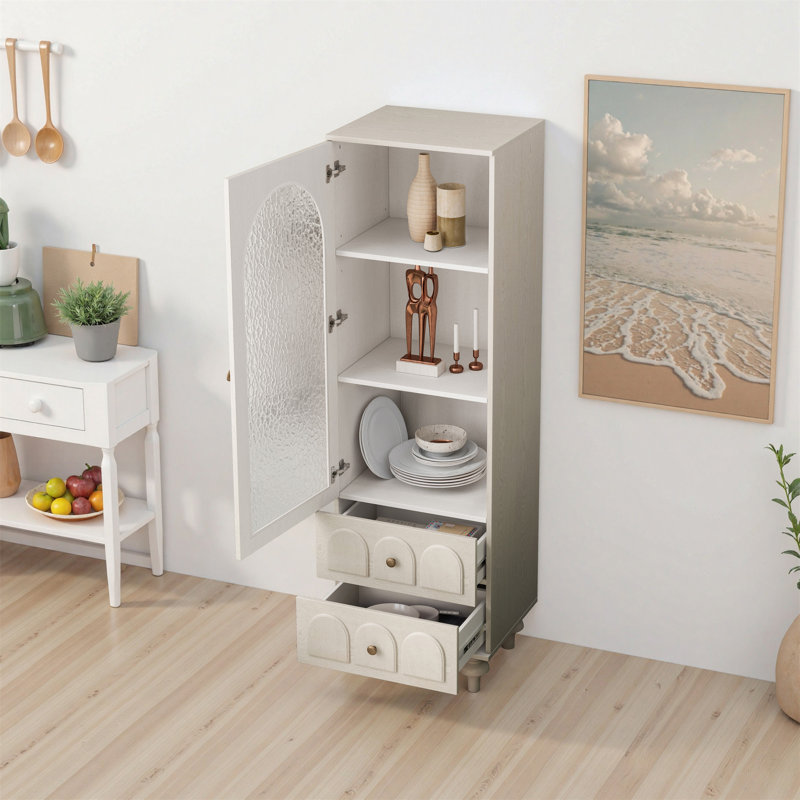 Vitrine de rangement 62,99 "avec porte en verre trempé, Blanc