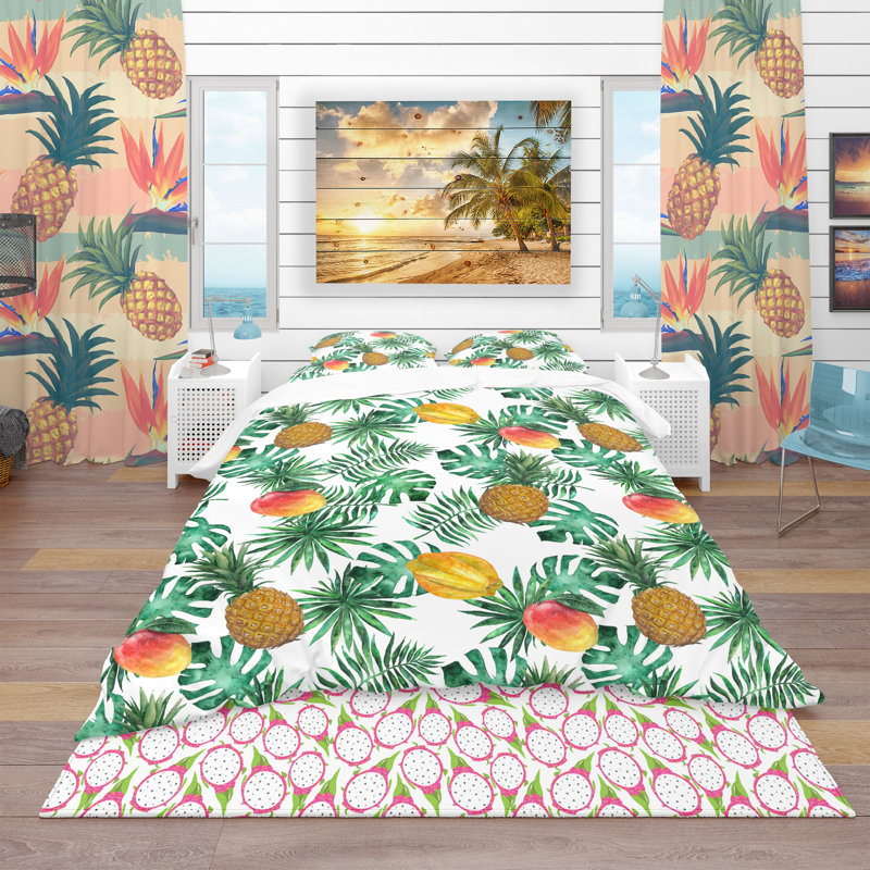  Ensemble de housse de couette en microfibre vert / jaune, Housse de couette très grand + 2 taies décoratives
