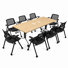 Ensemble de table de formation pour 8 personnes, 1 table de formation mobile pliable avec prises de courant et 8 chaises de formation certifiées BIFMA
