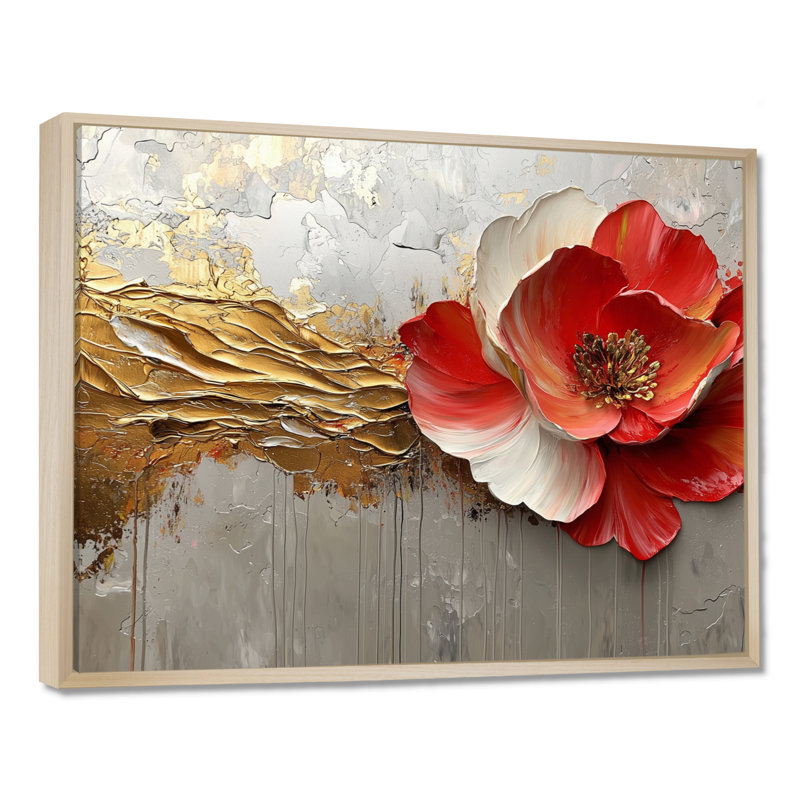 Muthiah - Floral Wall Art, H 16 po x l 32 po, Cadre flottant, Crème, crème