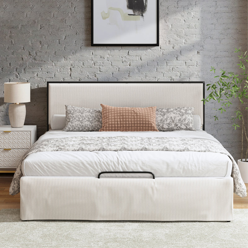 Bakstran 43.5'' H  Upholstered Platform Metal Bed with Washable Slipcover, King