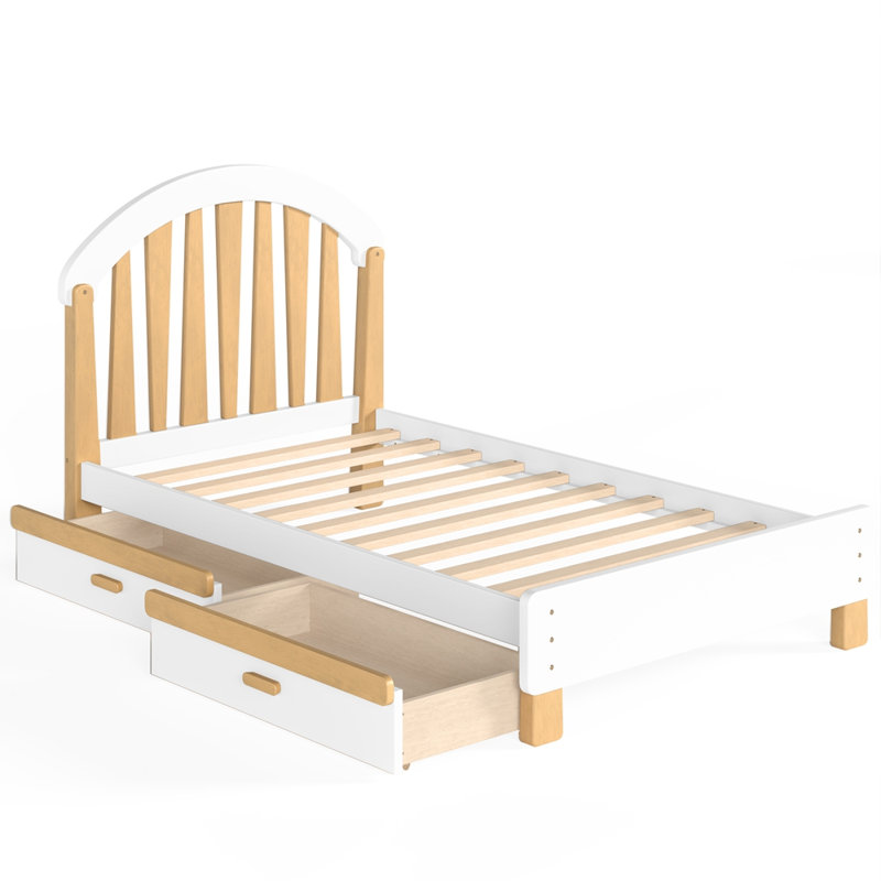 Lit plateforme simple avec tiroir de rangement, cadre de lit simple en bois avec tête de lit ronde, aucun sommier nécessaire