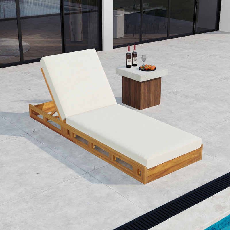 Acacia Wood Lounge Chaise with Water-Resistant Cushions, Adjustable Recline, and All-Weather Durability for Outdoor Relaxation