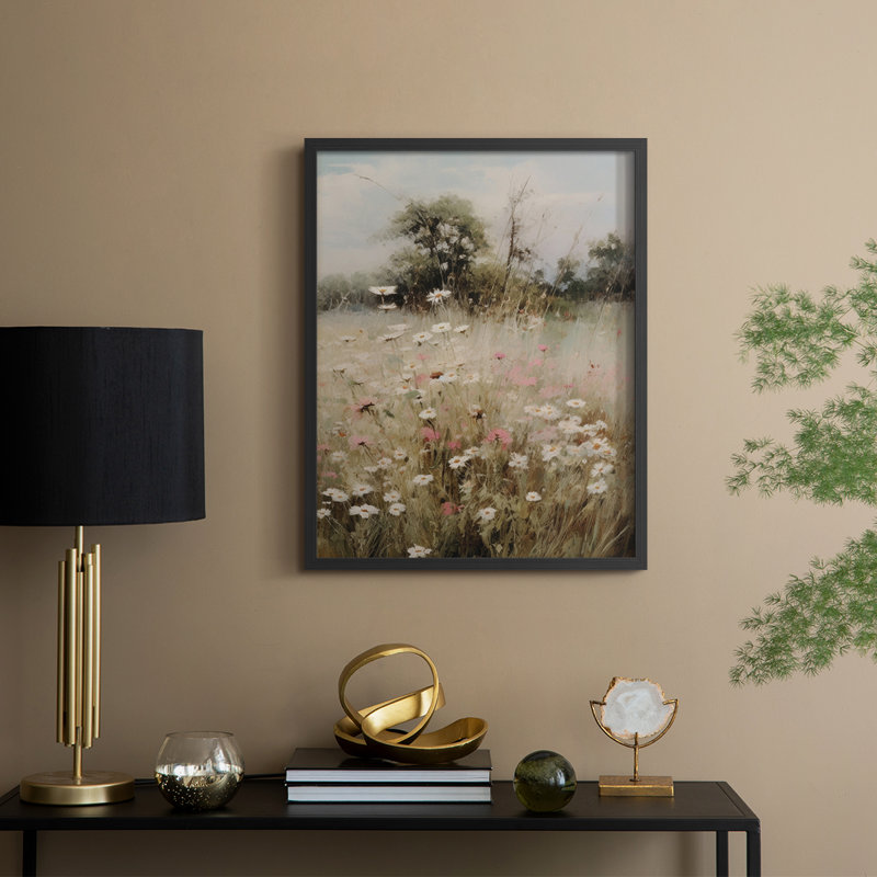 Impression florale vintage encadrée CCxxxiv - bois massif, H 30 po x l 24 po, Noir, noir, noir, noir
