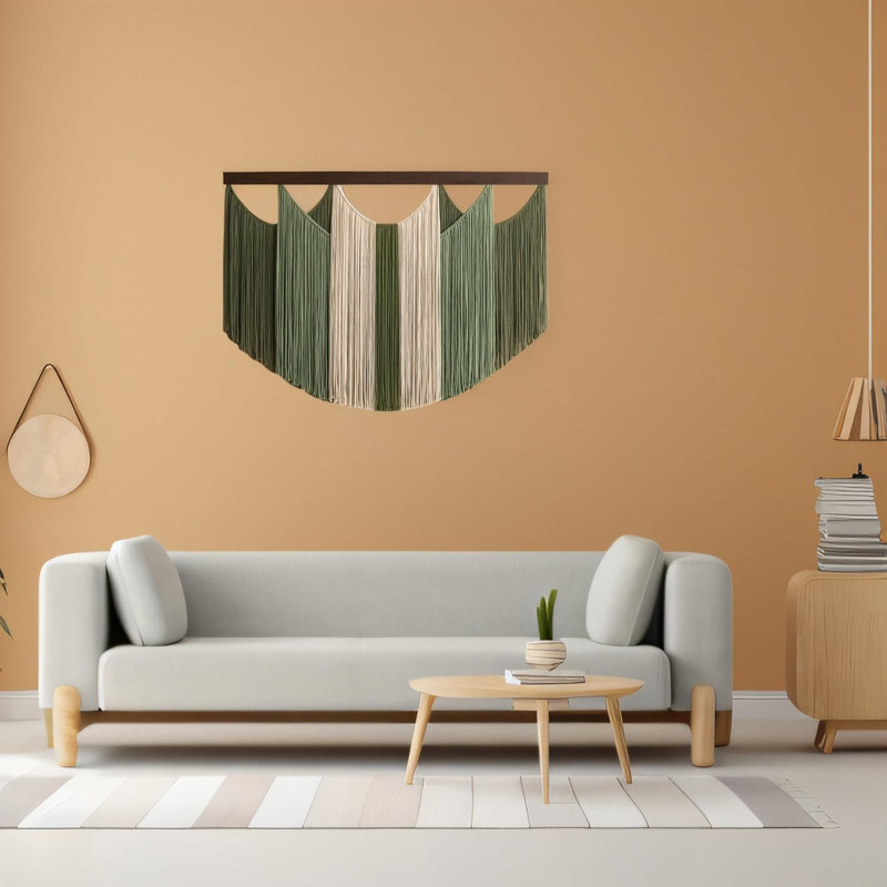 Macrame Wall Hanging, Green/Beige