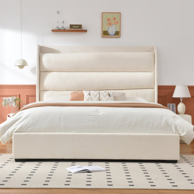 Upholstered Platform Bed With Tall Headboard And Spacious Solid Wood Drawers