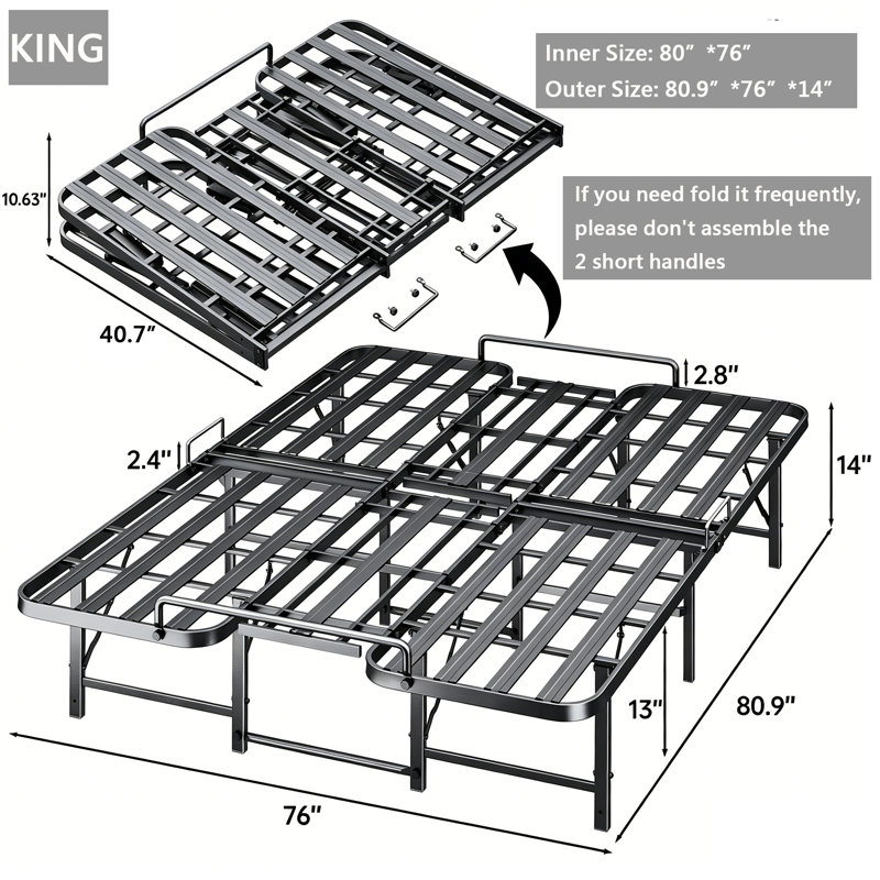 Structure de lit plateforme très robuste et pliable | Capacité de 1500 lb, rangement sous le lit de 13 po, assemblage facile en 10 minutes