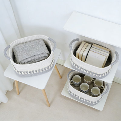 Woven Cotton Storage Baskets 3-Pack, Decorative Organizing Baskets For Toys, Clothes, Blankets, And Home Essentials, Flexible And Durable With Handles For Living Room, Nursery, And Bathroom
