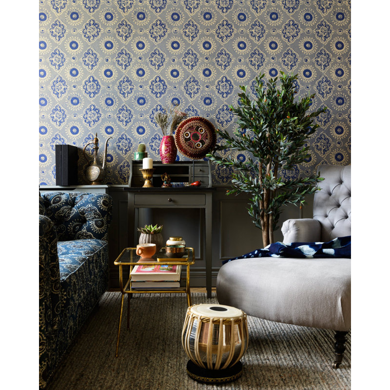 Origins Geometric Wallpaper Roll, Red/Blue/Taupe